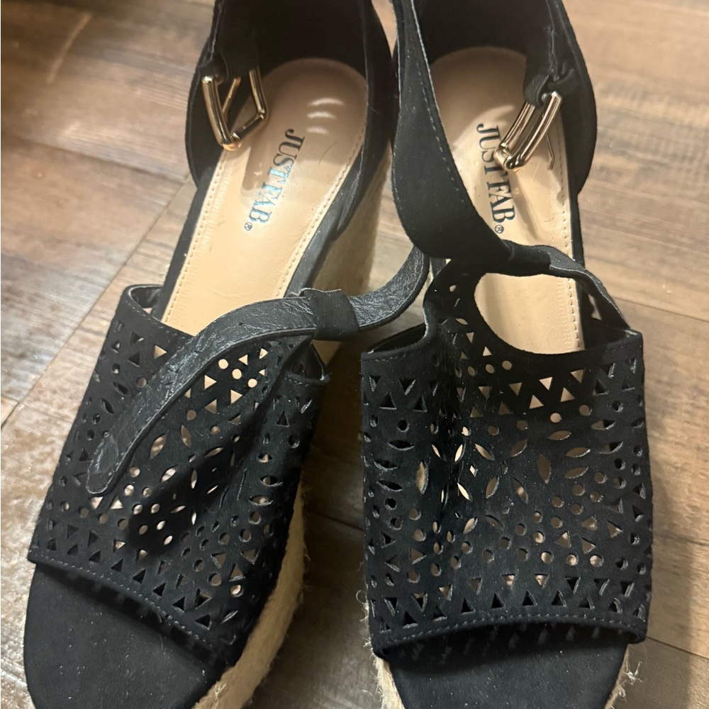 JustFab Black Cutout Wedge Sandals